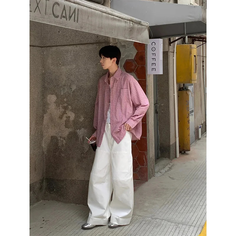 Lightweight summer plaid loose casual mens shirt unisex style daily vacation sun protection long sleeved shirt. 250408
