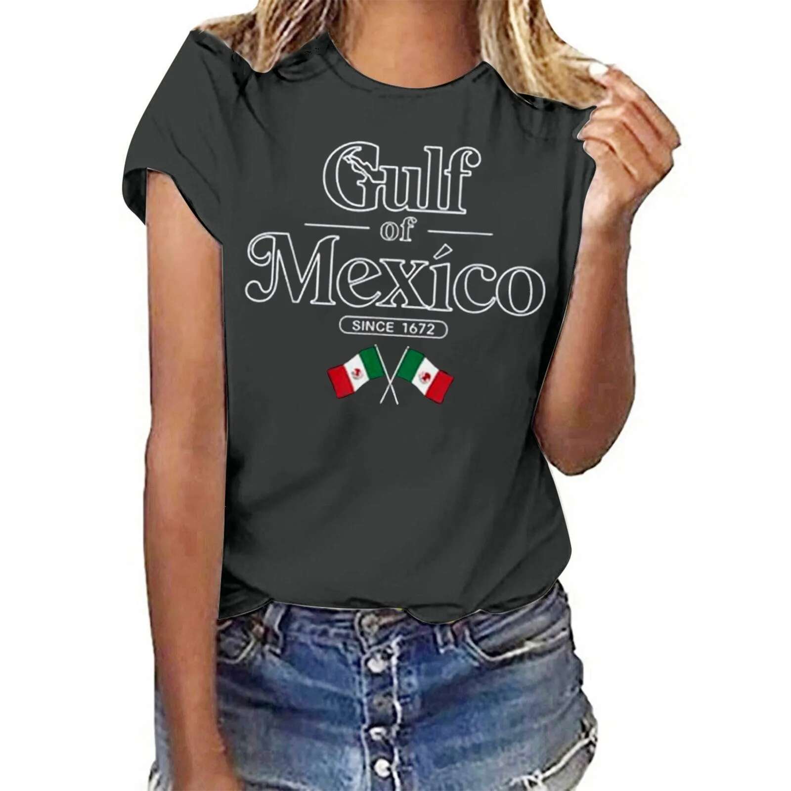 Dongdumaoyi Gulf Of Mexico Since T Shirt Women Funny Beach Tops Summer Vacation Clothes Short Sleeve Tee Mexican Flag Graphic Outfit Shirt
