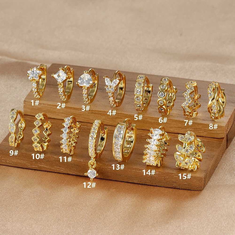 1PC 18K Gold Plated Stainless Steel Round Circle Earrings for Women Teens Cubic Zircon Star Leaf Hoop Earrings Piercing Jewelry Z250408