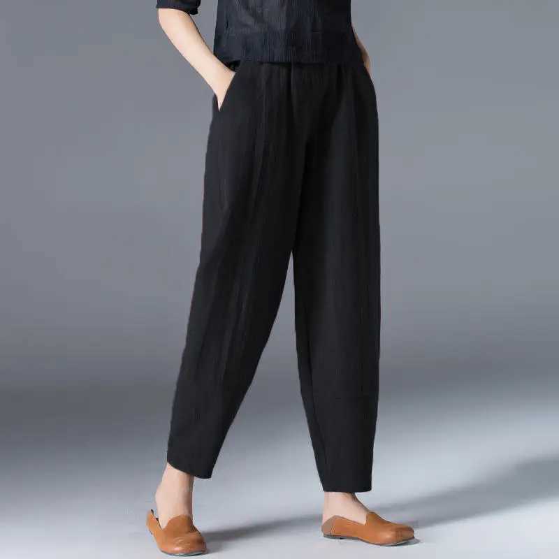 Cotton wide leg pants loose fit solid color harem summer casual elastic waist ankle pants womens clothingXJ250403