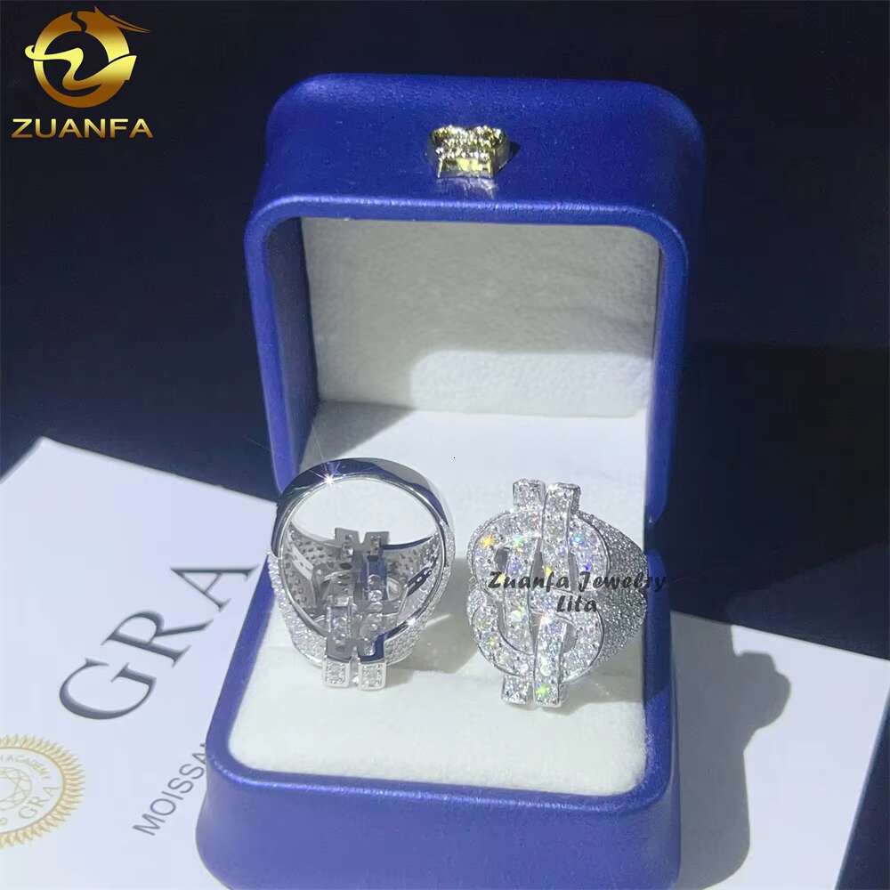 Fine Jewelry Wholesale Price Hip Hop Money Rich Diamond Ring Iced Out Vvs Moissanite Rings for Men