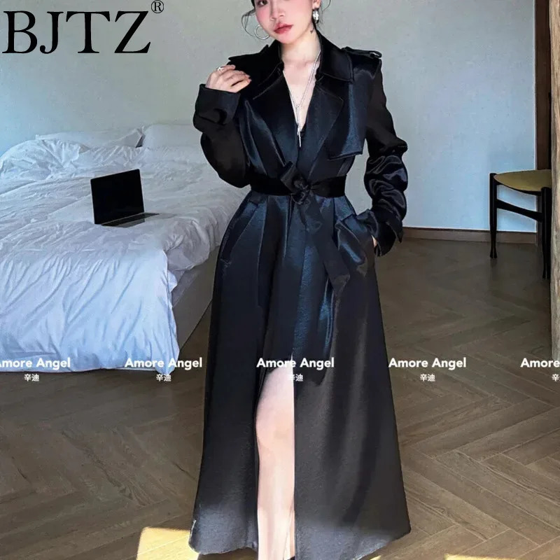 BJTZ solid color long sleeved n feels like a double breasted trench coat for women in the spring of 250409
