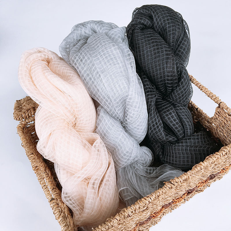 K345 Spring and summer new silk wool scarf women's scarf hollow grid plant dyeing grass dyeing white embryo