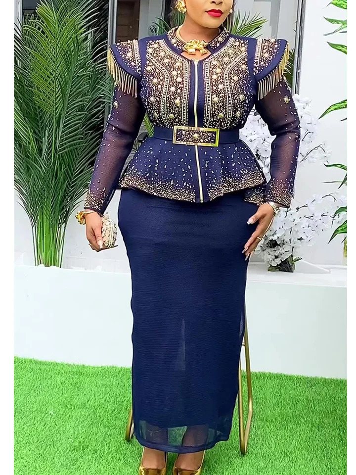African Womens Clothing 2Piece Top and Ski Wear Dashiki Ankara Suit Dress Plus Size Wedding Party 250409