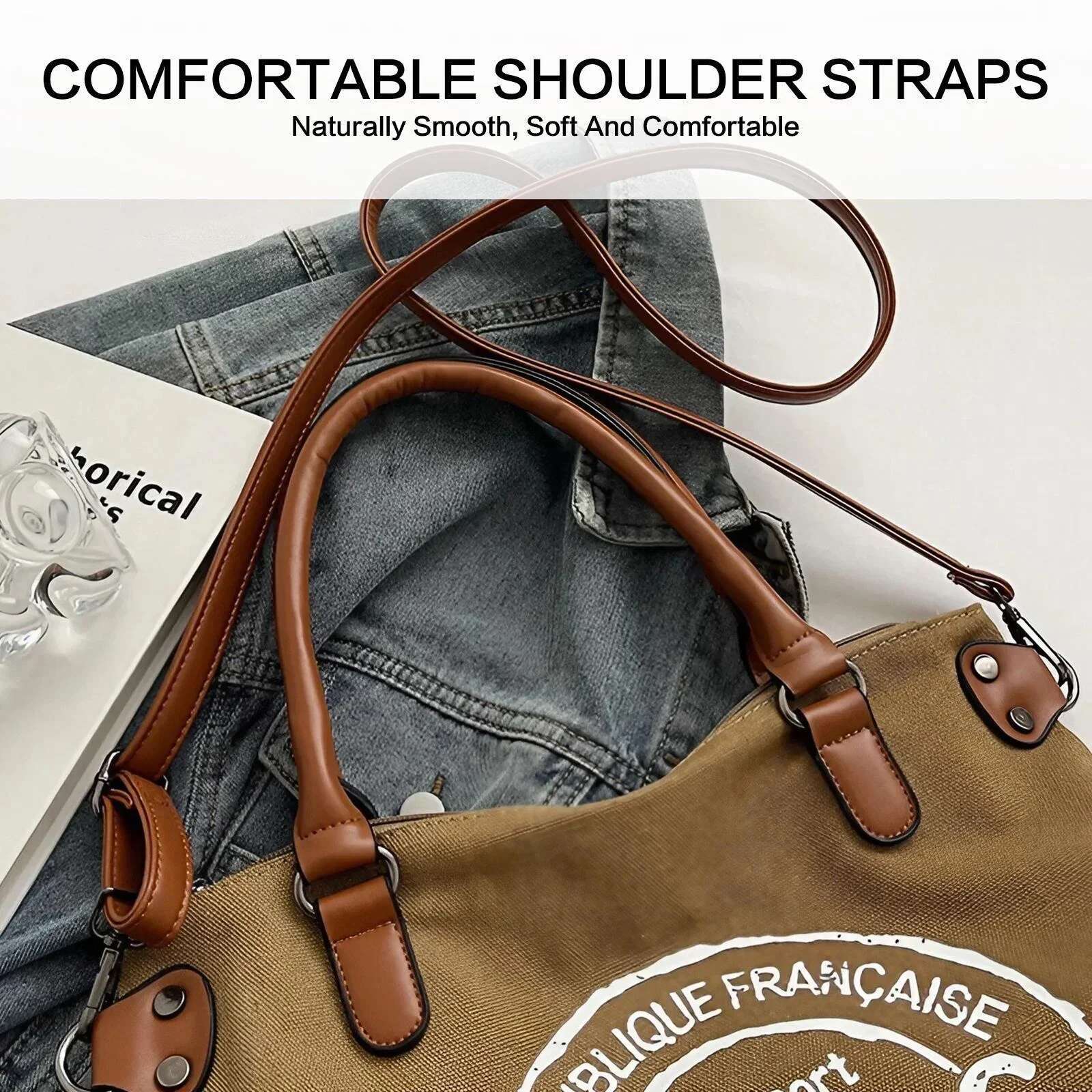 KISMIS Trendy Canvas Women's Large Capacity Shoulder Bag, Casual Commuter Crossbody Tote Bag For Daily Use