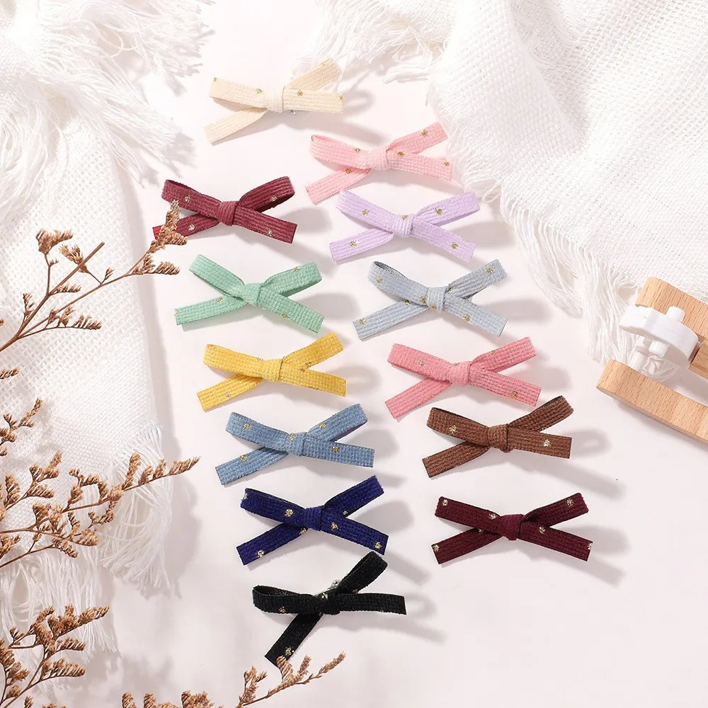 60 pieces/batch of gold spotted hair clips baby girls gold stamps bow hair clips Corduroy bows childrens hair accessories loose 250409