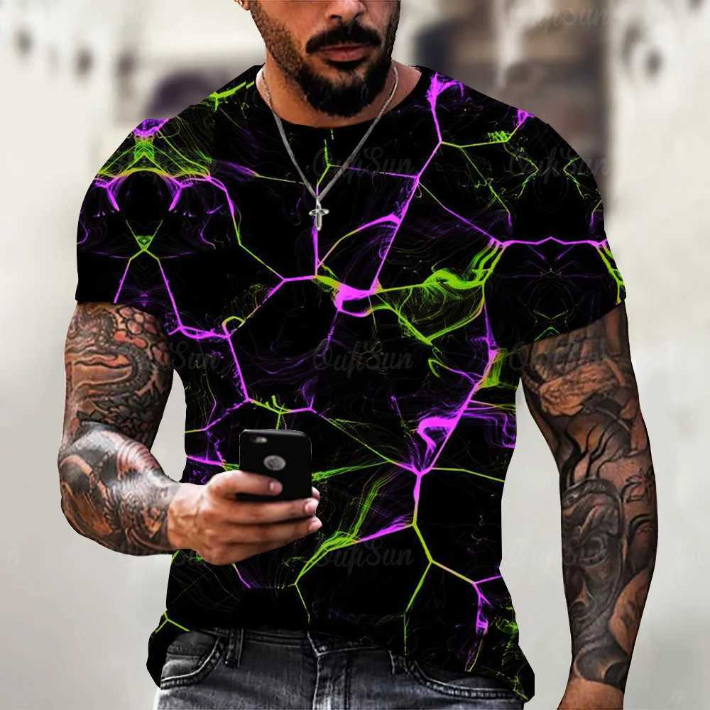 2024 summer new mens T-shirt casual lightning cool 3D digital printing mens short sleeved T-shirt oversized mens clothingXJ250409