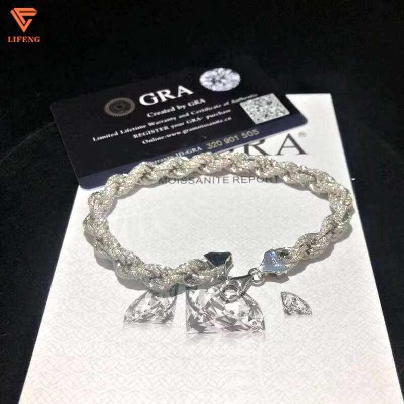 Fashion Jewelry White Gold 925 Sterling Silver Bracelet Iced Out 8 mm VVS Moissanite Hip Hop Rope Chain Charm Bracelet for Men