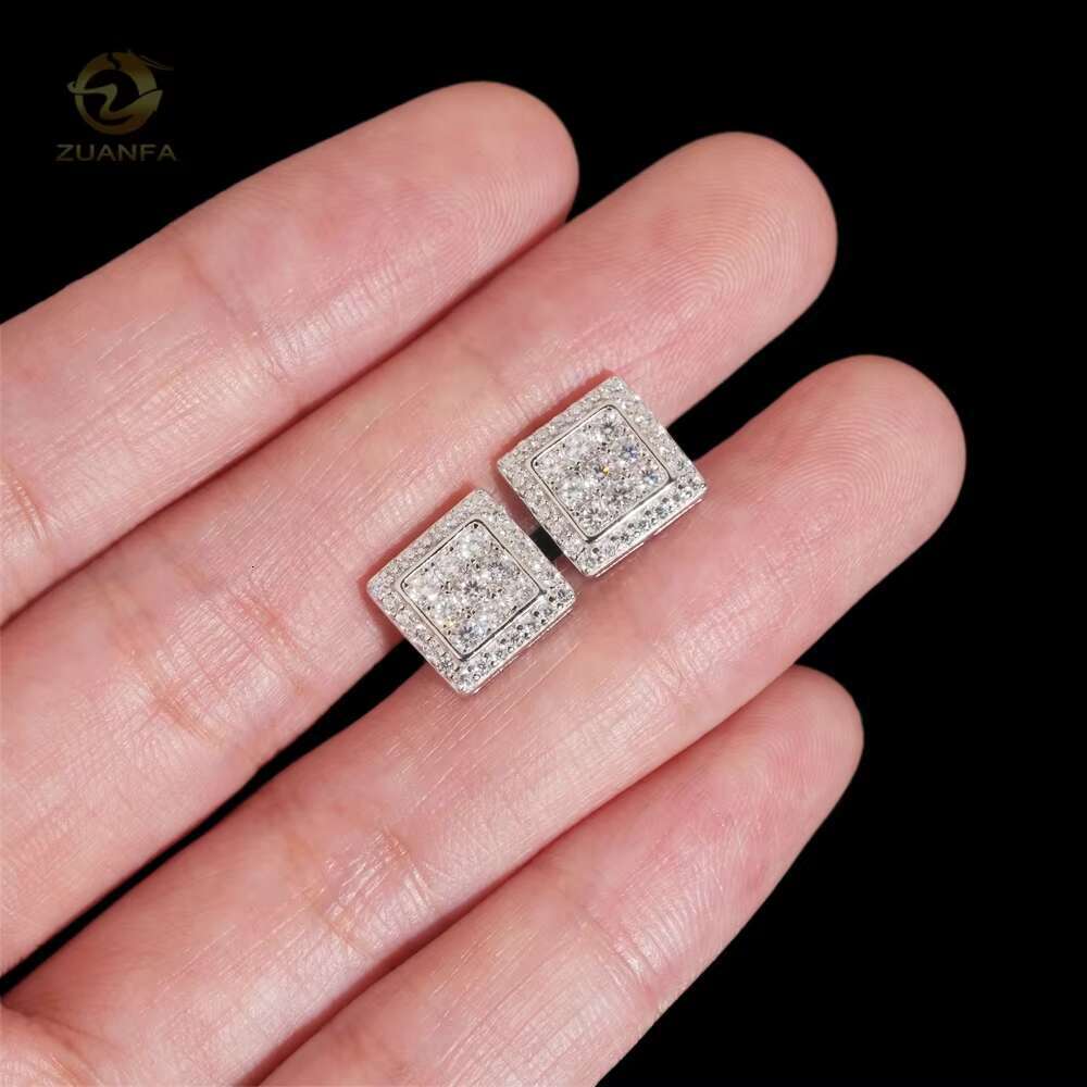 High Quality Iced Out Jewelry Princess Cut Halo 925 Sterling Silver Hip Hop Moissanite Earrings