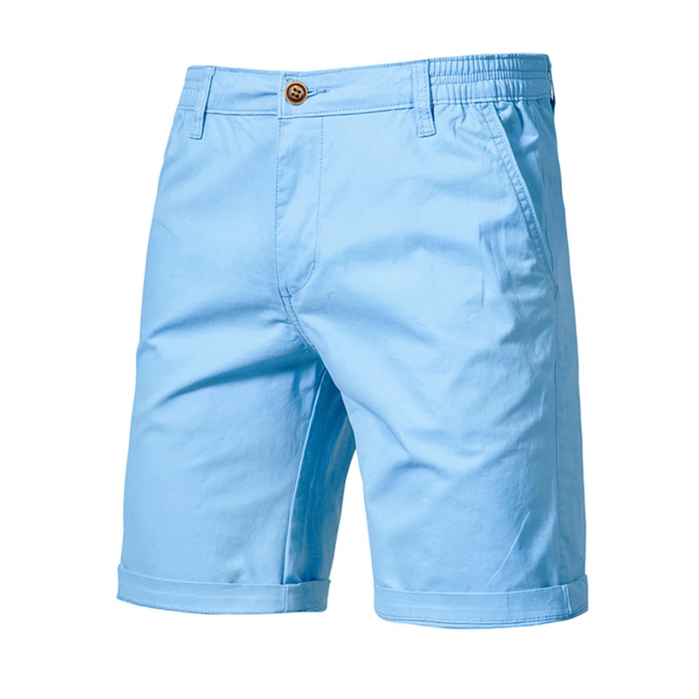 summer 100% pure cotton mens solid color elastic waist shorts highquality casual business 250409