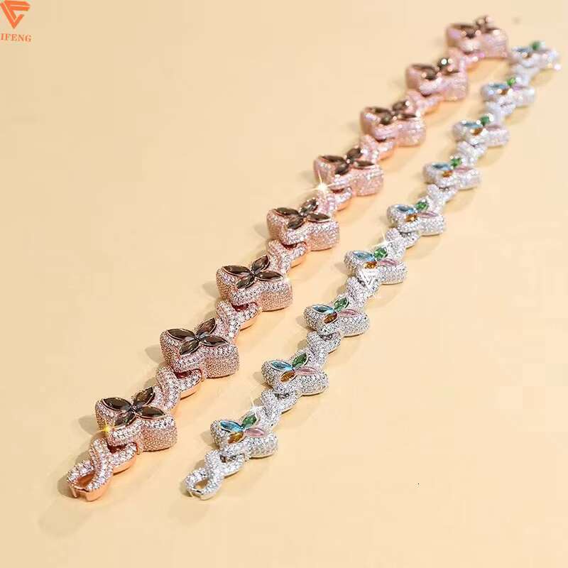 New 15mm Marquise Flower Design Hip Hop Jewelry Iced Out Unisex Moissanite Cuban Link Chain 925 Silver Moissanite Bracelet