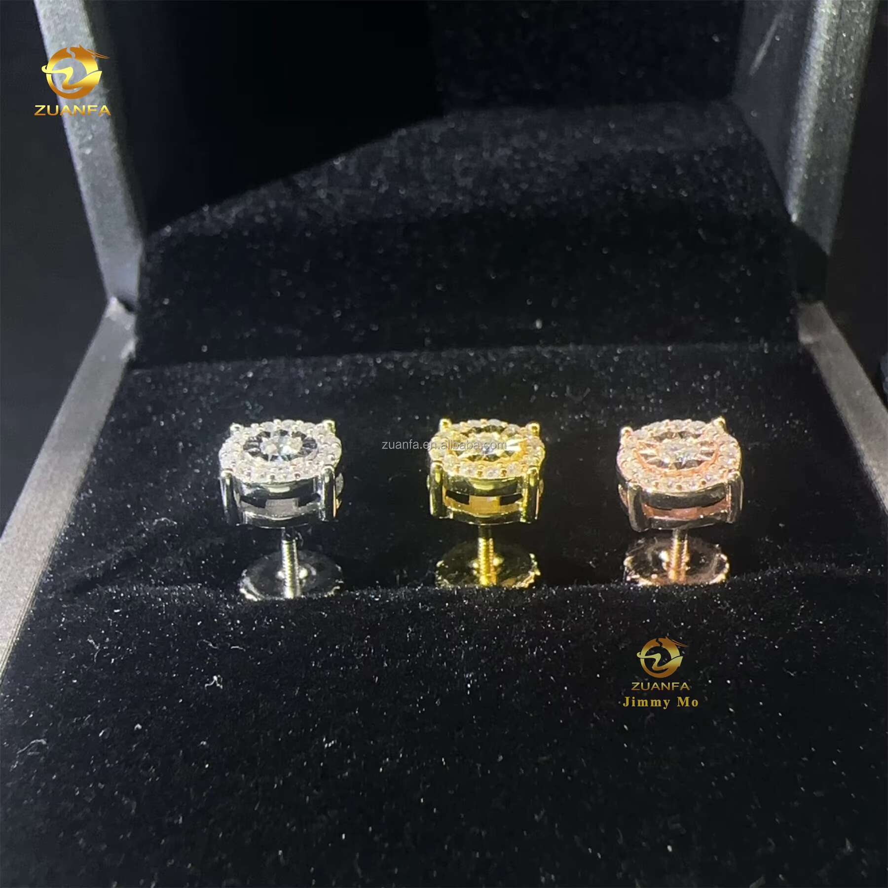 New Arrivals Cute Shining Diamond Cut Style Hip Hop White Gold Plated S925 Flawless Moissanite Diamond Screw Back Stud Earrings