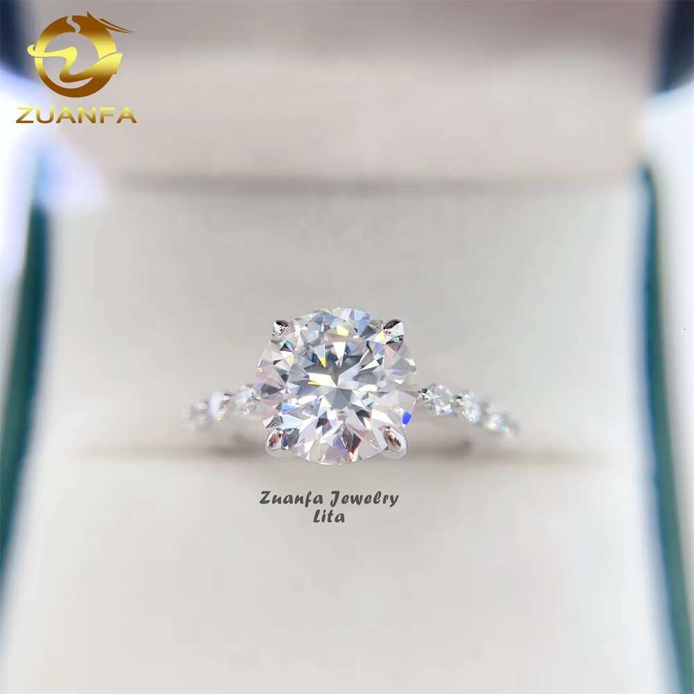 Zuanfa Jewelry Wholesale Price Fine Jewelry 18k Real Gold Engagement 5ct Round Cut Moissanite Ring