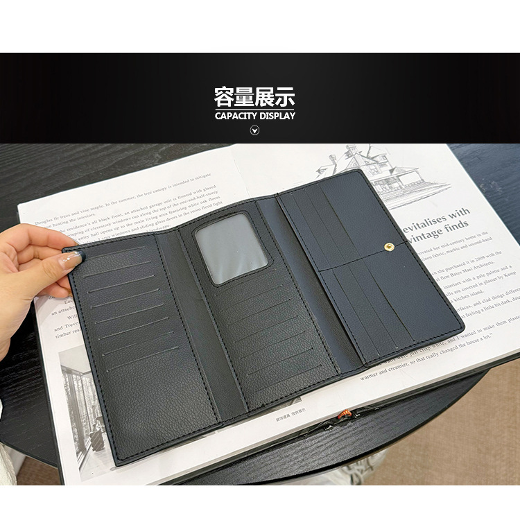 2025 Wallet splicing large three-fold multi-card slot luxury trendy European and American fashion cross-border high-level sense multi-functional leath