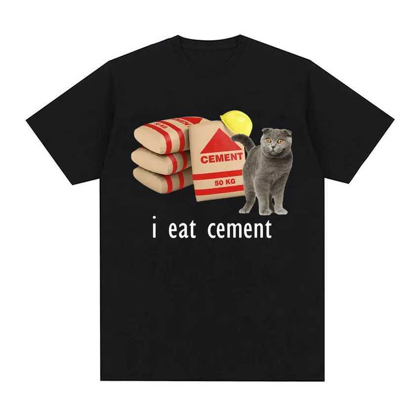 I eat cement cursed cat interesting meme T-shirt mens fashionable casual short sleeved T-shirt mens ultra-fine cotton T-shirt topXJ250409
