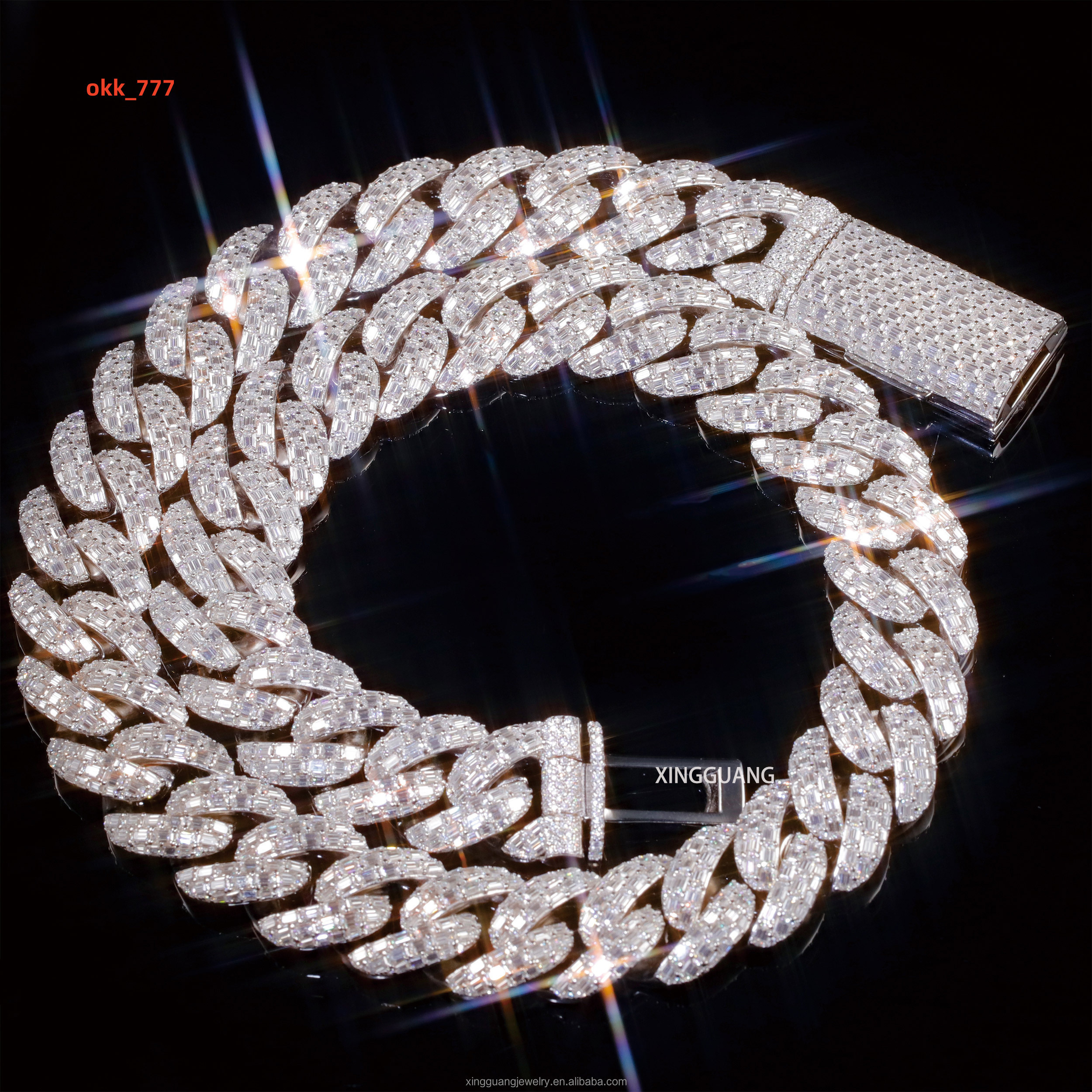 Custom Baguette Moissanite Clasp Full Iced Out Cuban Link Chains 22MM 3 Rows 925 Silver Pass Diamond Test VVS Moissanite Chains