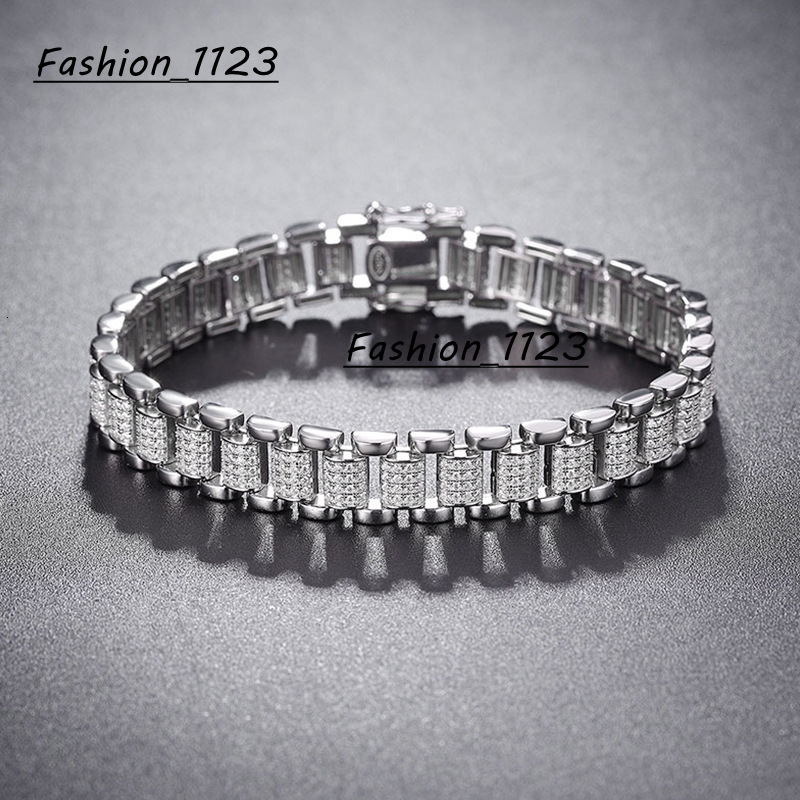 QYT Jewelry S925 Sterling Silver Moissanite Watch Chain Bracelet Men and Women Couple Diamond Cross-border Bracelet