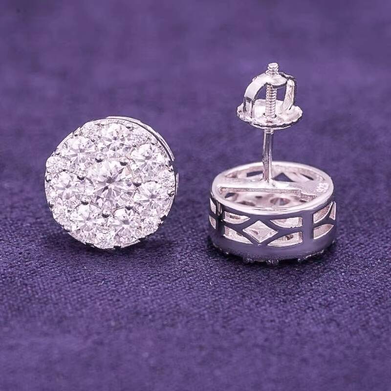 Hip Hop Fine Jewelry Pass Diamond Tester 925 Sterling Silver Iced Out 10MM VVS Moissanite Cluster Stud Earrings for Women Men
