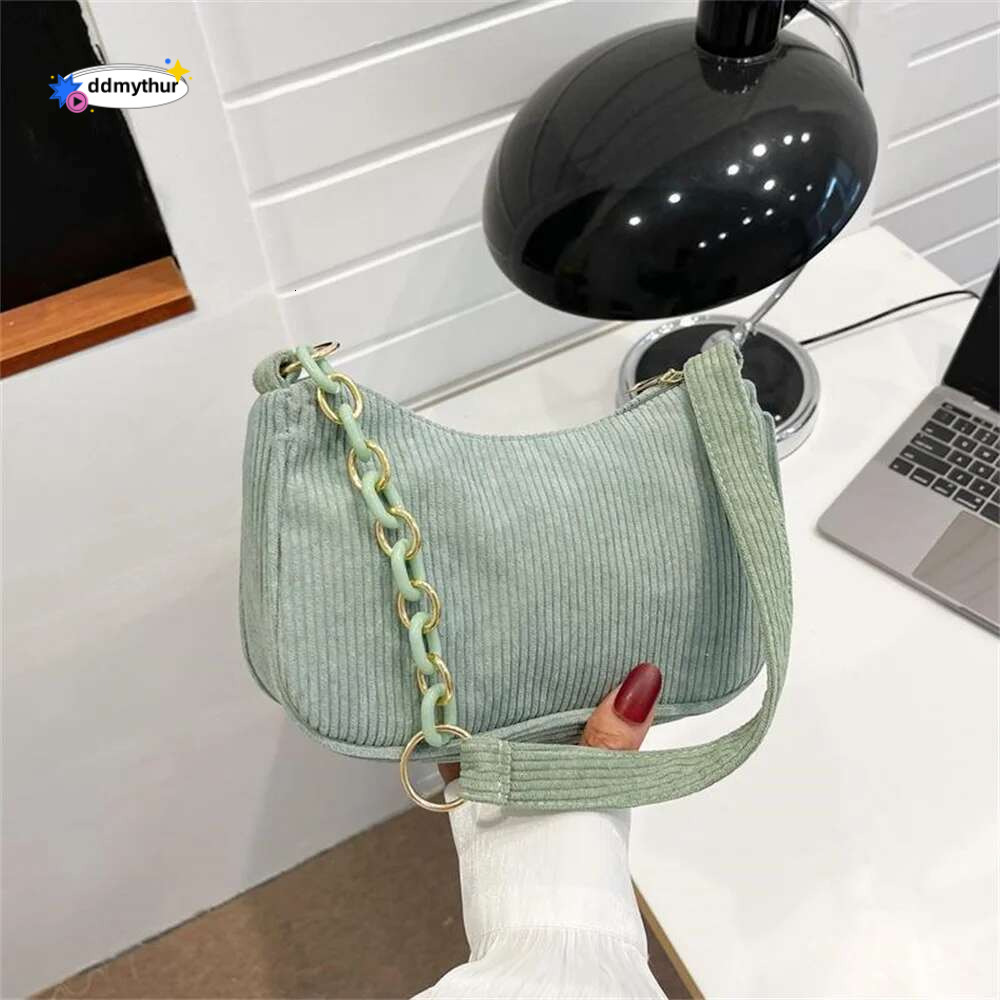 Fashion Vintage Handbags Women Autumn Winter Corduroy Underarm Bag Zipper Shoulder Small Bags Female Soft Casual Clutch Handbag ddmythur