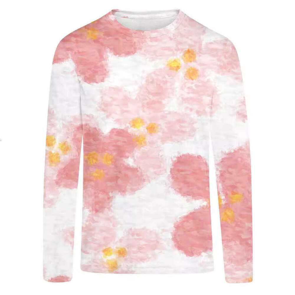 3D digital printed women's autumn artistic T-shirt round neck casual small fresh floral long sleeved top