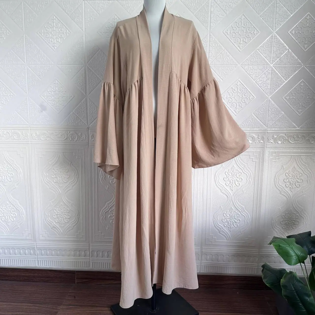 Muslim women open Abaya long cardigan wool sweater for spring and summer Islamic ethnic clothing Arab kimono classic Kaftan black 250409