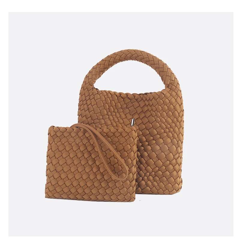 Speliko Neoprene In Large Capacity Tote With Woven Clutch Bag