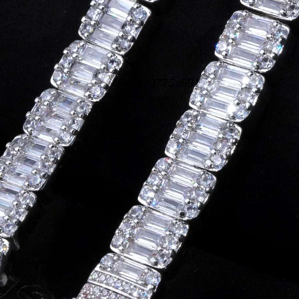 Custom 8mm Iced Square Tennis Chain White Gold Plated Diamond Cluster Tennis Necklace Hip Hop Jewelry