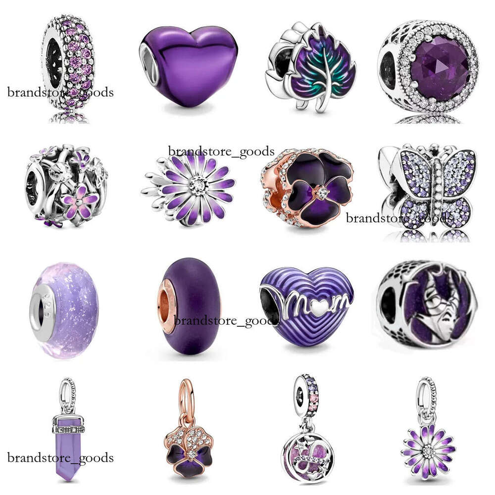 925 Sterling Silver Charm Purple Series Fleur Daisy Suspension de verre perlé S925 Serpent Dames Bracelet Bijoux Cadeau Livraison gratuite 681