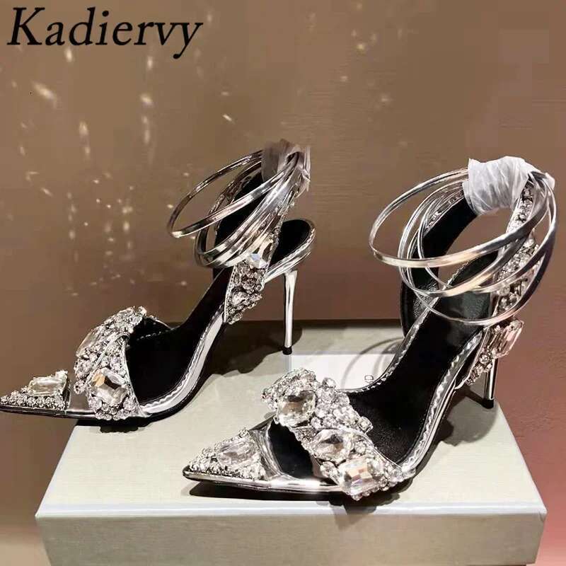 Rhie Gladiator Ankle Cross Tied Runway Party Shoes Women Crystal Studded High Heels Sandals Woman