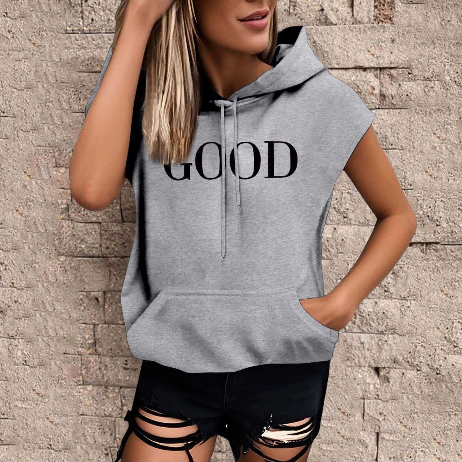 Dongdumaoyi Women Hooded Hoodie Tanks Sleeveless Sweatshirt Short Sleeve Loose Pullover Solid Oversized Hip Hop Sportswear Haruku Hoodies Women S Tigh