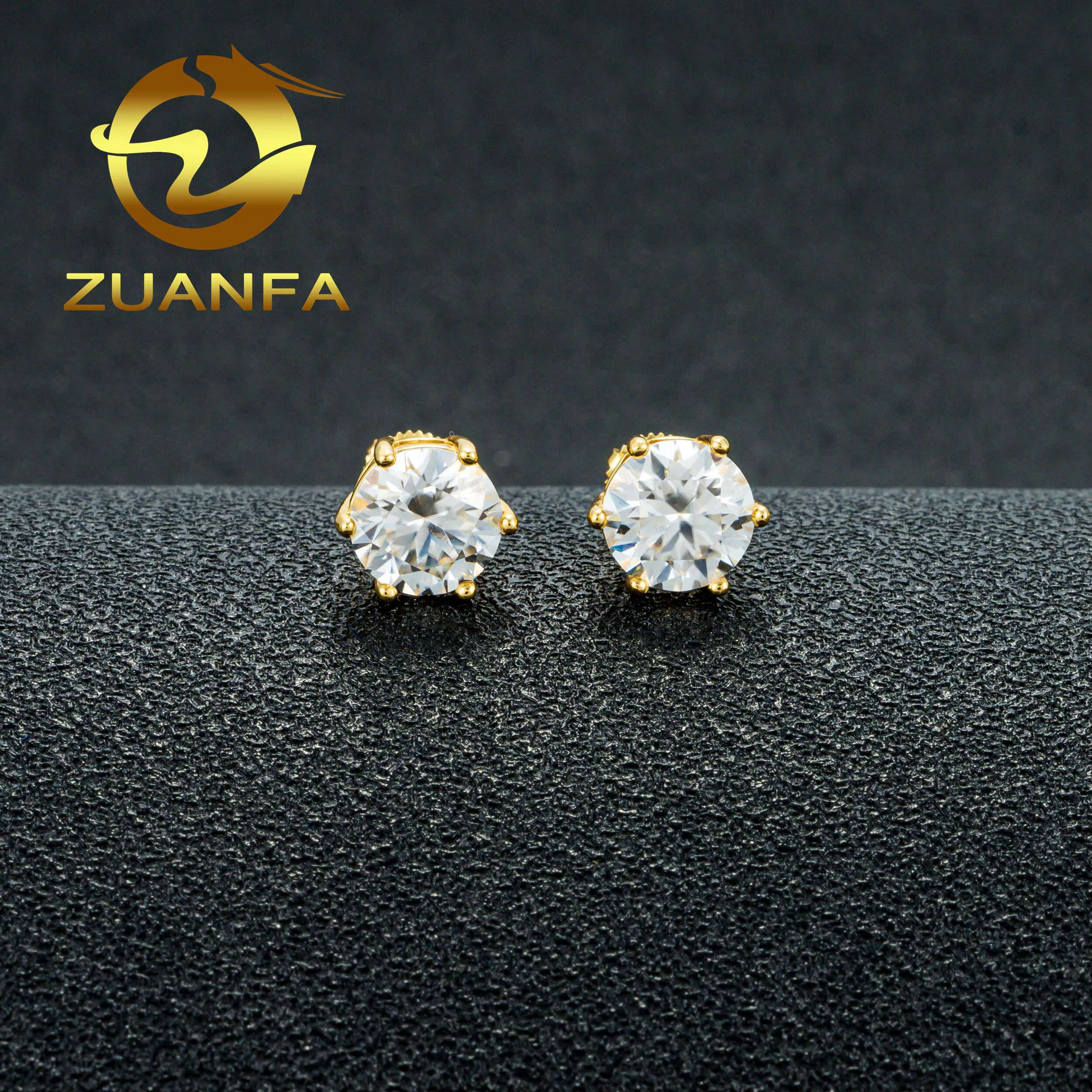 Dropshipping Zuanfa Fine Moissante Jewelry Sterling Silver 925 Gold Plated Screw Back GRA Moissanite Stud Earring