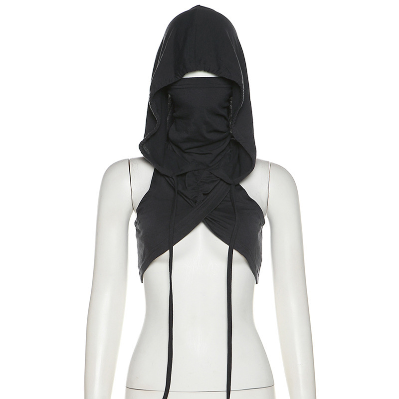 Womens Tanks Summer Travel Cool Sexy Simple All-Match Grey Mysterious Fashion Personality High Cross Street Casual Women Hooded Vest