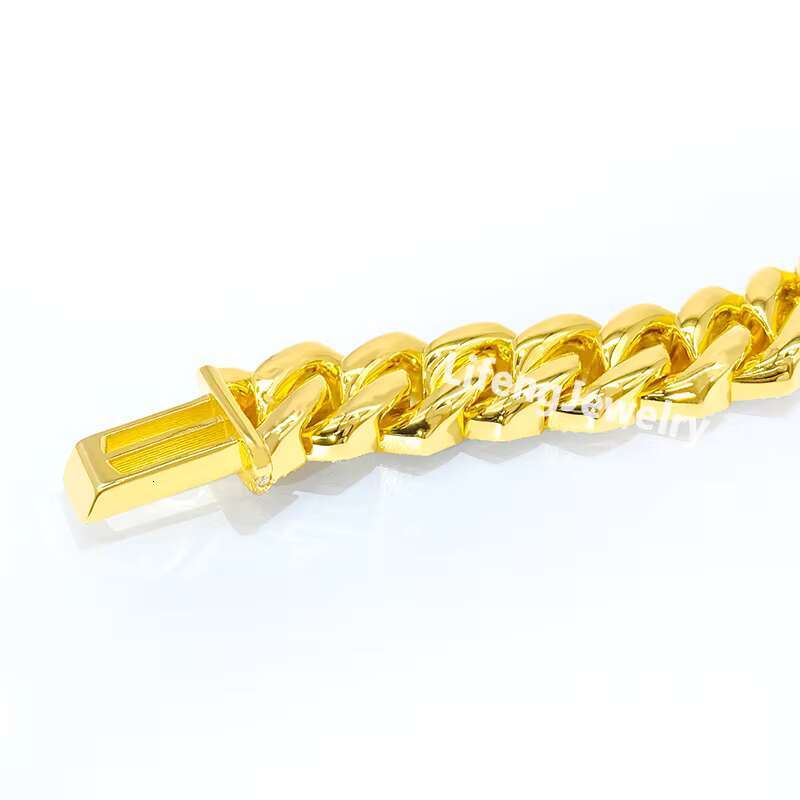 Lifeng Jewelry Custom Moissanite Chain Cuban Link Iced Out 14mm VVS Moissanite Hip Hop Luxury Fashion Gold Plated Cuban Bracelet