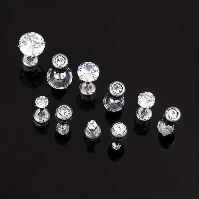 1pair Fashion Hypoallergenic Black Rainbow Cubic Zirconia Titanium Steel 4 Prong Spiral Design Stud Earrings for Men Women 2-6mm Z250408