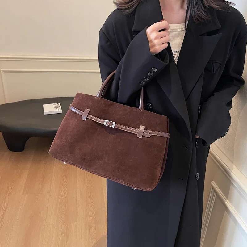 Retro Veet Leather Tote Bags For Women Winter Y2k Female Shoulder Bag Females Simple New Handbags And Purses