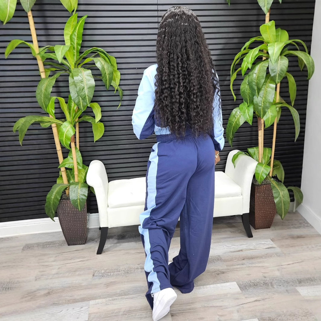2025S Designer Women S Set Summer New Casual Color Contrast Long Sleeve Short Top Waist Loose Pants Set For Women