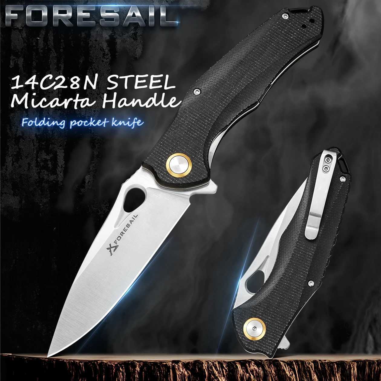 FORESAIL Folding Pocket knife 14c28n Blade and Micarta HandleOriginal Design knifePocket ClipOutdoor Camping EDC Knife Z250408
