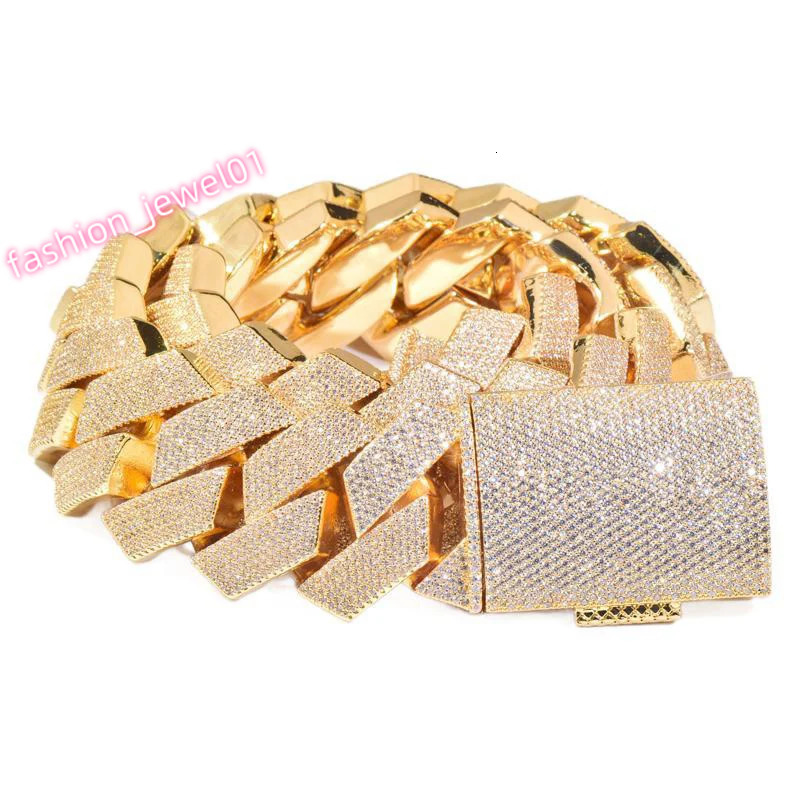 25mm/30mm Big Heavy Hip Hop 5A+ CZ Stone Bling Ice Out Solid Rhombus Cuban Miami Link Chain Necklaces for Men Rapper Jewelry