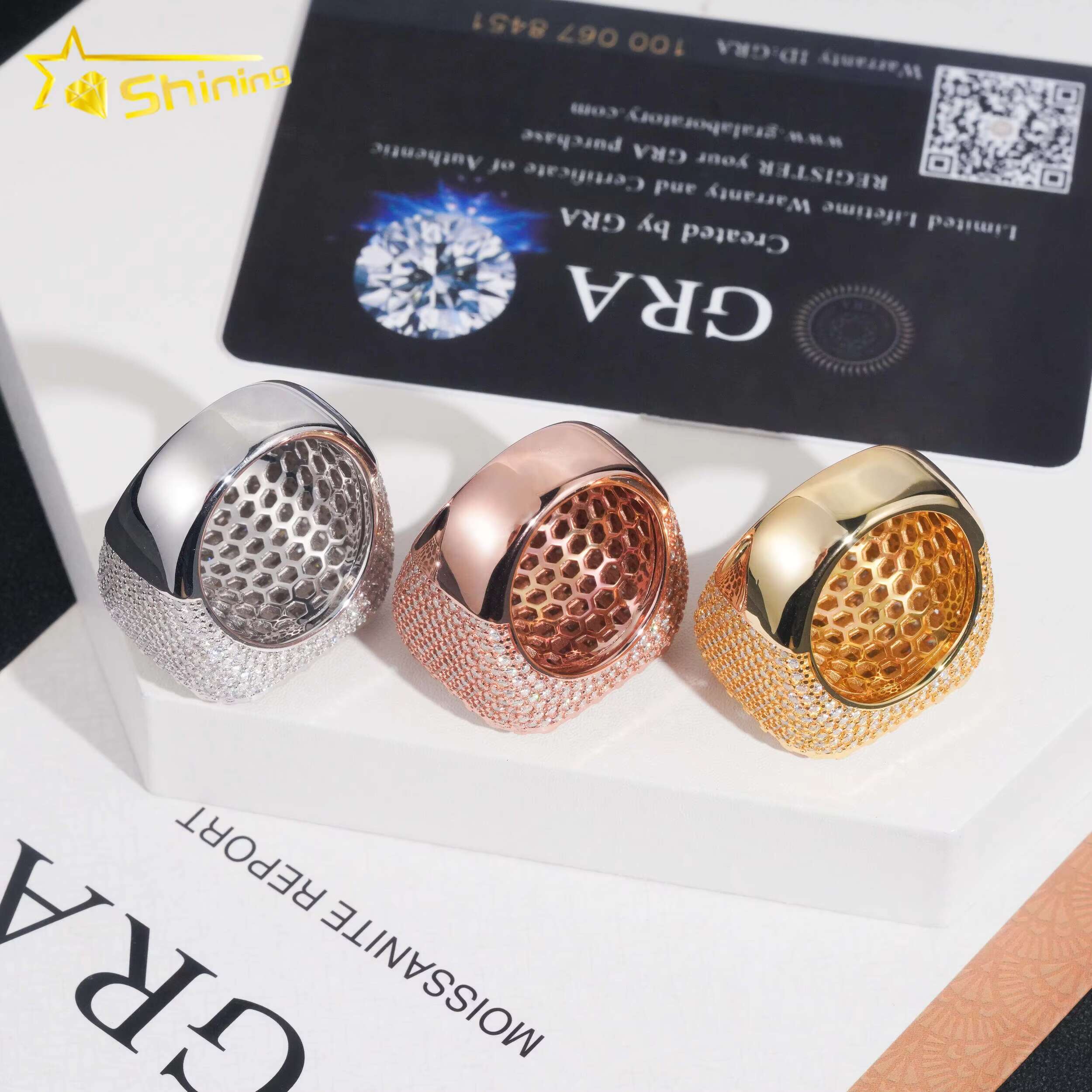 Hip Hop Fine Jewelry Princess Cut Diamond GRA Certificate 925 Silver Iced Out Moissanite Ring for Men