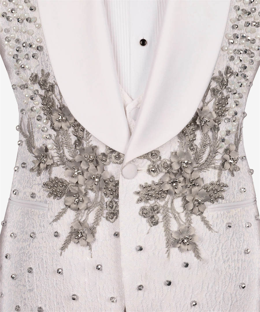Exquisite Wedding Tuxedos Beaded Jacquard Men Suit Shawl Lapel 1 Piece Set Jacket Formal Appliques Pearls Party Suits Customized