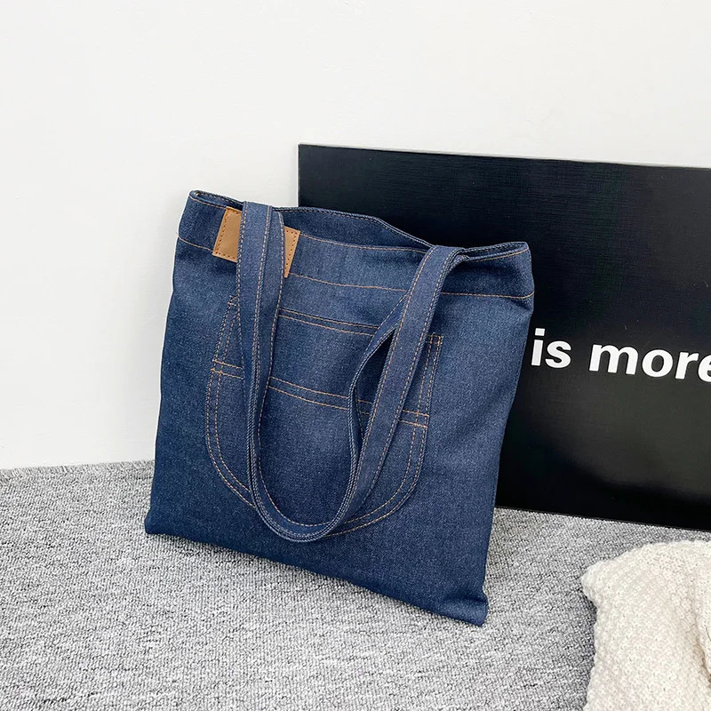 Womens large capacity denim shoulder bag travelbusinessshopping casual handbag womens canvas 250408