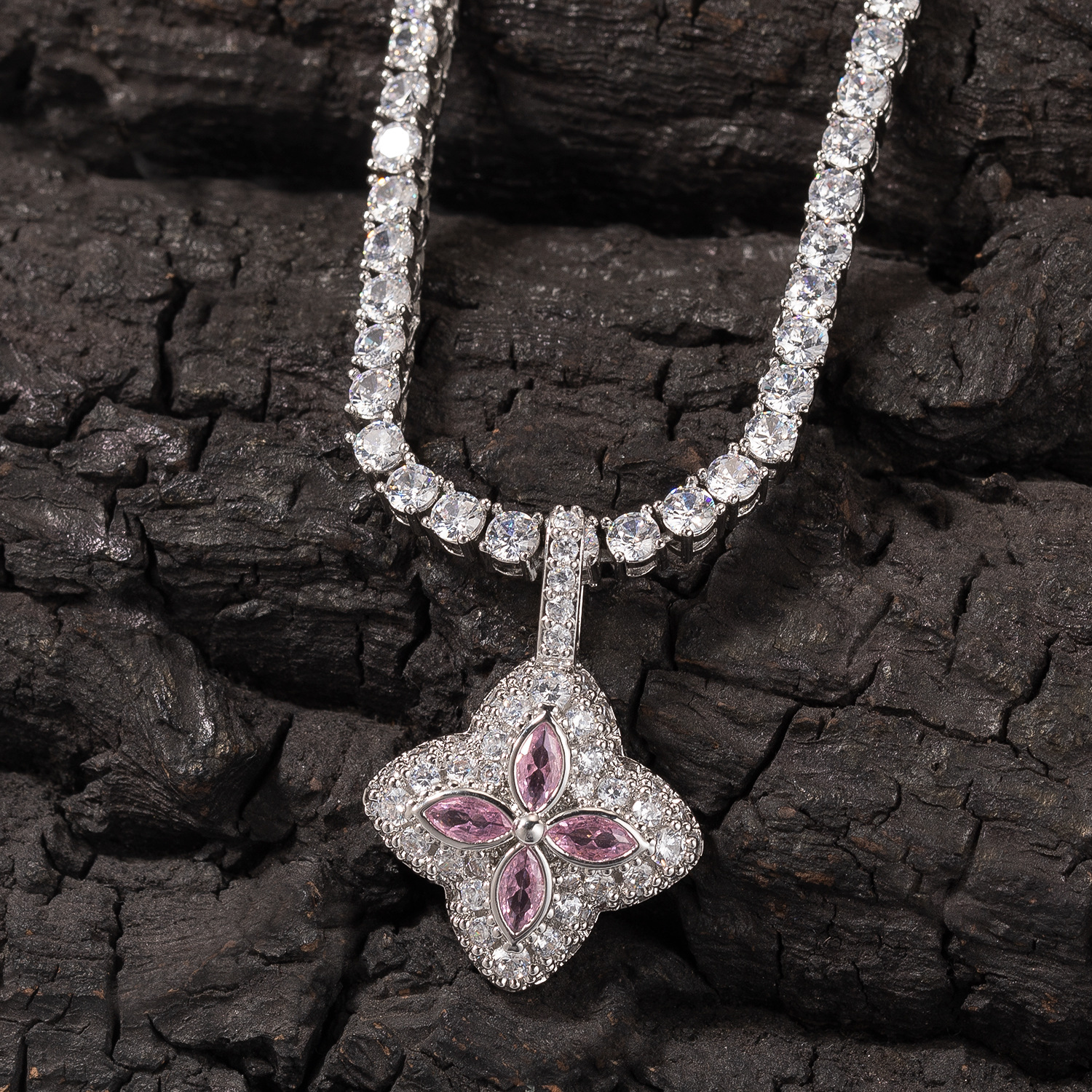 Hip Hop Colorful Cross Flower Pendant Necklace 5A Zircon Men Women Love Couple Jewelry