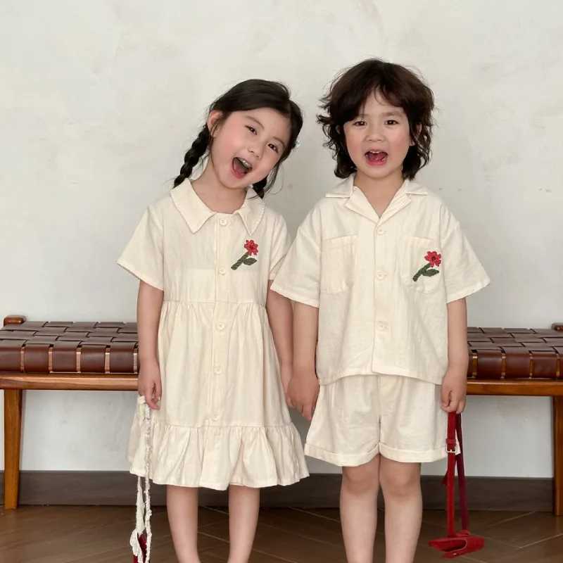 Summer Childrens Casual Suit Boys Polo Short Sleeve Shirt+Shorts Girls Single Bra Brothers and sisters Clothing H50327 S2548