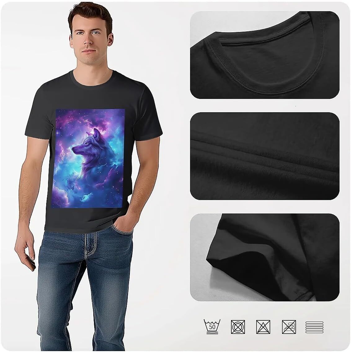 T shirt for Mens Mens Novelty T-Shirts Graphic 2D Print Summer Short Sleeve T-Shirt Tee Shirt S - Wolf Fantasy Sky Shirts
