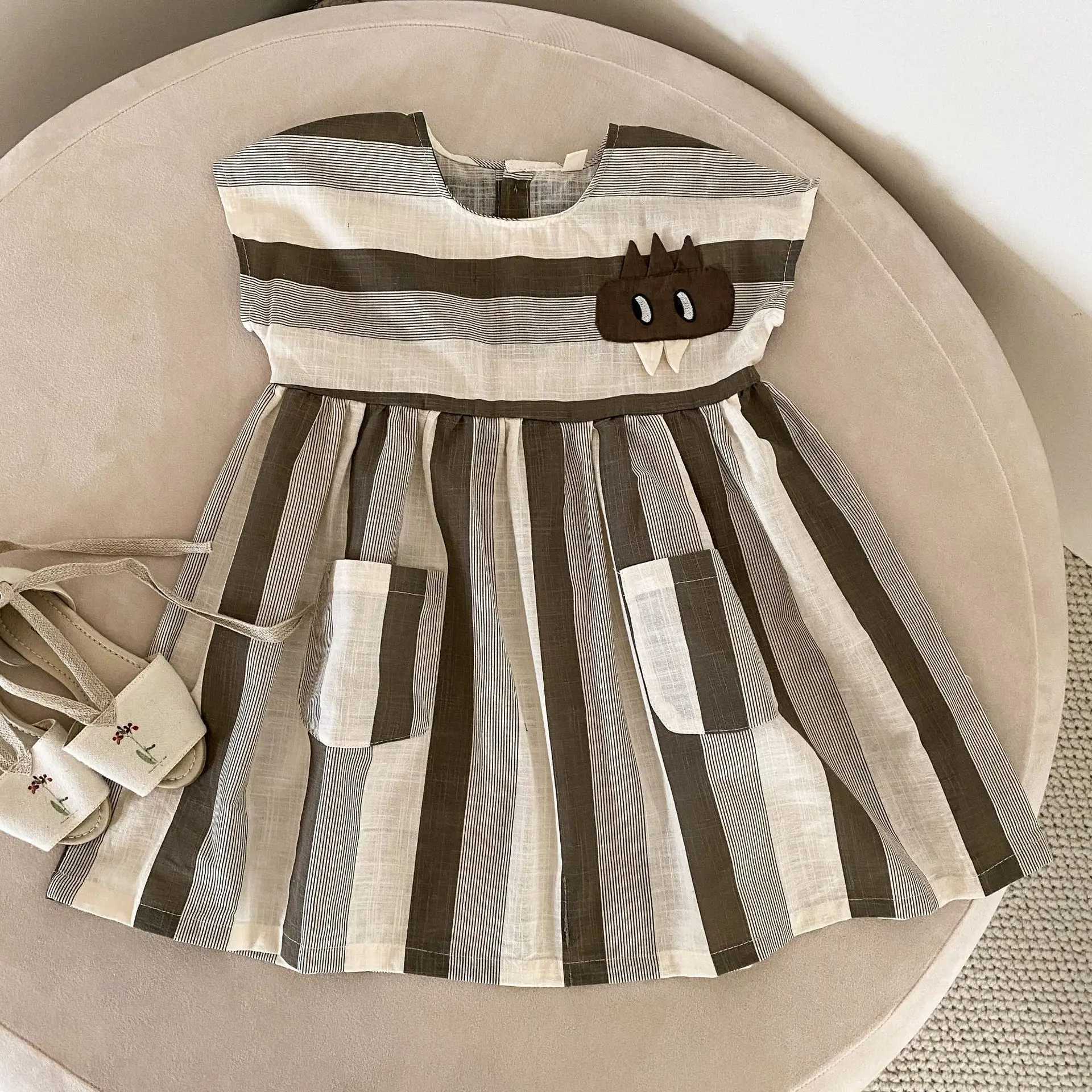 5878 Brother sisters Costume 2025 Summer New Boys Stripe Set Top+Shorts or sisters Dress 80-150 cm S2548