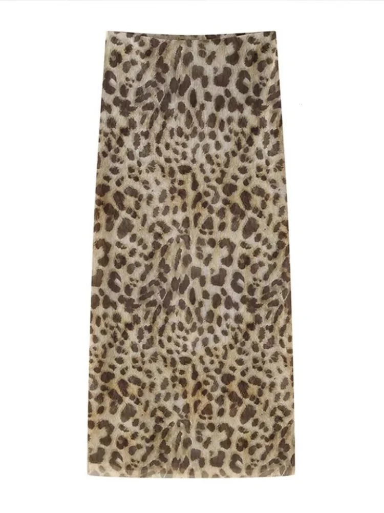 Womens sheer leopard print top shoulder straight cut necklace summer casual girl shirt 250409