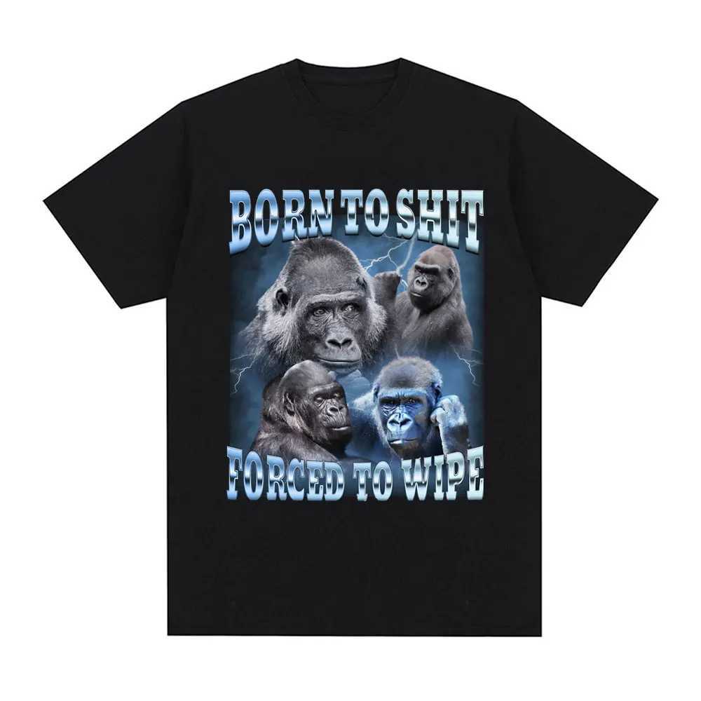 Anime was born to poop forced to erase funny gorilla graphic T-shirts fashionable short sleeved T-shirts mens casual oversized T-shirtsXJ250409