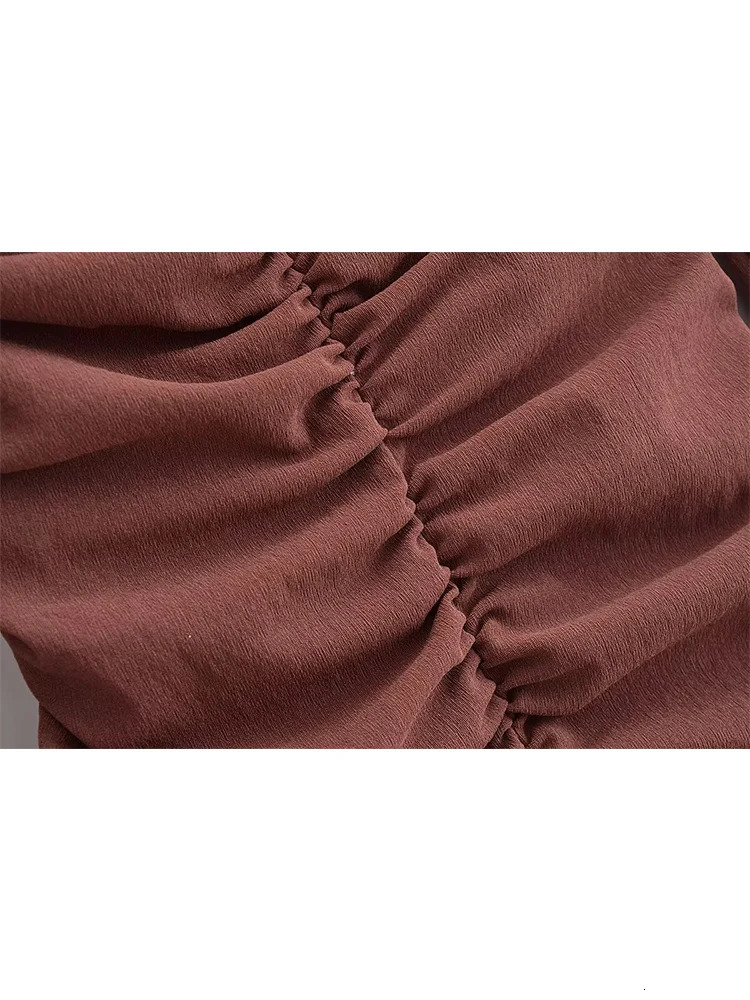 TFMLN Fashion Womens Solid Fold Mini Dress Elegant Square Collar Long Sleeve Folding Party Unique and Exquisite 250409
