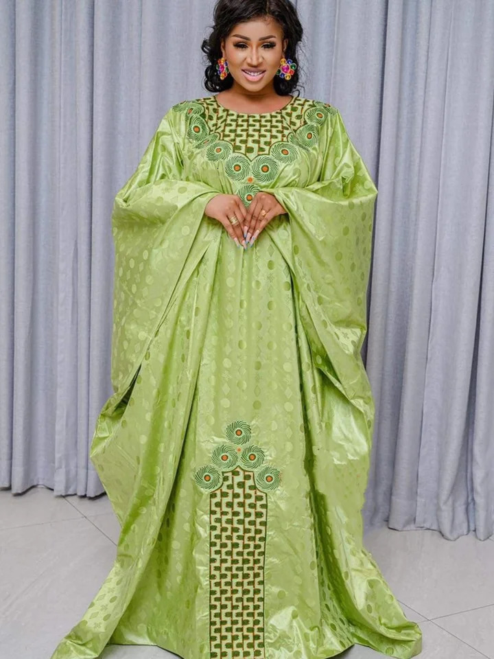 African Womens Dashiki Traditional ed Bazin Dress Ankara Green Robe Nigeria Wedding Evening 250409