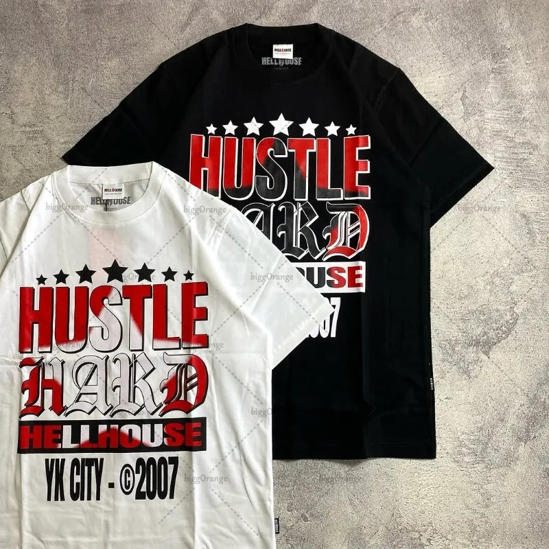 Letter Print Black and White Cotton Oversized Mens Tshirt Y2K Loose Simple Short Sleeve High Street Trendy Zipper Top 250409